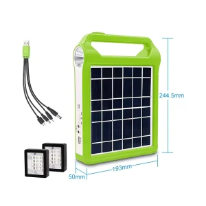 Portable Solar Lighting System with 18650 3000mAh Battery and 2 LED Bulbs