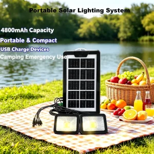 Portable Solar Power Lighting System with USB Type-C Output, Home Camping Emergency Lamp