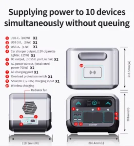 Pro700 Portable Generator LiFePO4 Battery Pure Sine Wave Car Solar Compatible MPPT Controller Home Backup Outdoor EU