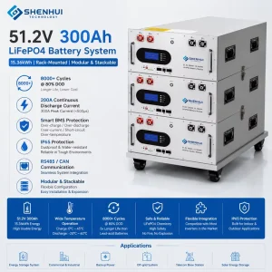 Rack Stackable 5kwh 10kwh 15kwh LiFePO4 Battery 51.2V 100Ah Modular Energy Storage Battery Home Solar Power Backup