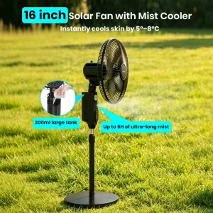 Rechargeable Solar Fan with Light Solar Ceiling Standing Fan for Home 16 Inch Solar Powered Electric Fan