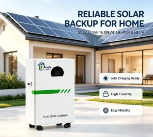 Residential Off Grid Solar Backup Power Supply 51.2V 330Ah 16.89kWh Movable Wheeled Lithium LiFePO4 Battery Home Energy Storage