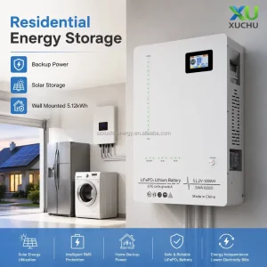 Residential Solar Energy Storage System 51.2V 200Ah 10.24kWh LiFePO4 Battery Backup Power Stackable Smart BMS