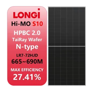 S10 LR7-72HJD HPBC 2.0 Commercial N-Type Bifacial Dual-Glass Monocrystalline 665W 670W 680W 690W Solar Panels