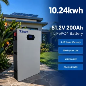 SAMAS 10kWh 51.2V 200Ah LiFePO4 Wall Mounted Battery Powerwall Home Energy Storage for Residential Solar System