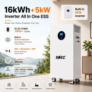 SOEC 16kWh 5kW Combined Solar Power Station 51.2V 314Ah Lifepo4 Module Longevity Mobile Residential Emergency Supply