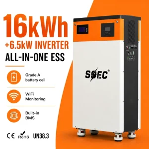 SOEC 16kWh All in One ESS 6.5kW Off Grid Inverter Lifepo4 Grade a Cell Integrated BMS Wifi Home Solar Battery Storage System