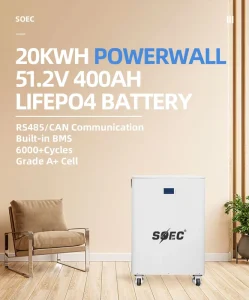 SOEC 20kWh Lithium Ion Lifepo4 Solar Panel Battery Pack 51.2V Pv for Solax Panel with Inverter Wall Mounted for