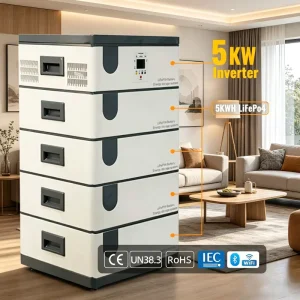SPS002 Stackable Home Energy Battery LiFePO4 100A 51.2V 5 10 15 20 KWH Off Grid with BMS and AC Output Overcharge Protection