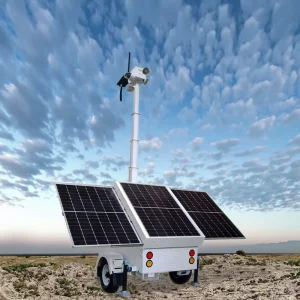 Security Camera Trailer 7m Electric Mast 3x460W Solar Panels 4 Stabilizing Support Legs