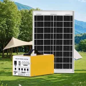 Small solar generators are used as portable power sources for emergency lighting during mobile phone charging and power outages