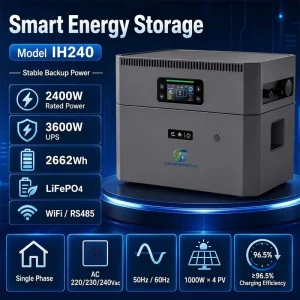 Smart 2.6kWh Hybrid Inverter 2400W IP65 4ms UPS Local WiFi & Cloud APP 10 Year Warranty for Off Grid & Portable Use