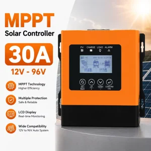 Smart 30A MPPT Solar Tracker Panel Charge Controller 12V-96V Auto Battery Regulator for Off-Grid Street Light Systems