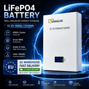Smart BMS LCD LiFePO4 Wall-Mounted Home Solar Energy Storage Battery 51.2V 100Ah 5.12kWh 6000+ Cycles IP65