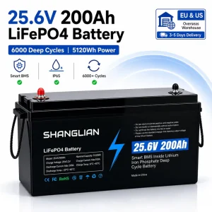 Smart BMS Protection 25.6V 200Ah LiFePO4 Battery 24V 5120Wh Lithium Battery for Residential Solar Storage ESS
