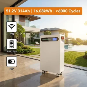 Smart Home Battery System 16kWh 51.2V 314Ah LiFePO4 ESS with LCD Display and CAN RS485 Communication