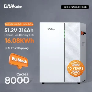 Solar Battery Cell Lifepo4 16kWh 51.2V 314Ah Hybrid Solid Liquid Tech Low Voltage Household Storage