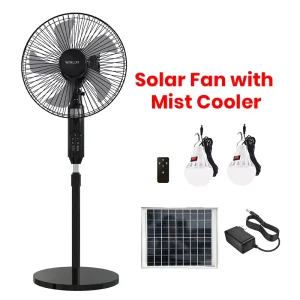 Solar Ceiling Fan with Light 16 Inch Solar Rechargeable Standing Fan Solar Powered Electric Fan with Solar Panel and Bulbs