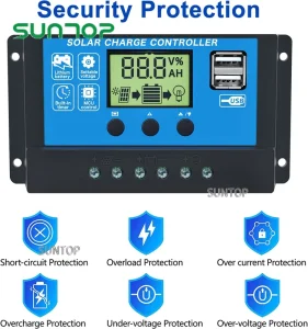 Solar Charge Controller USB 12V/24V Auto 10A Solar Panel Battery Controller 10Amp PWM Solar Regulator with Dual USB LCD
