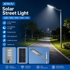 Solar DC LED Street Light IP66 CCC CE RoHS Certified LiFePO4 Battery Aluminum 50W 120° Beam Angle
