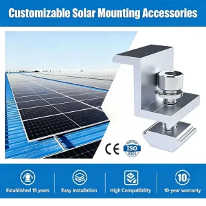 Solar End Clamp with Nut AL6005 T5 Aluminum PV End Clamp Solar Panel Mounting Fitting for Roof Solar Mount System
