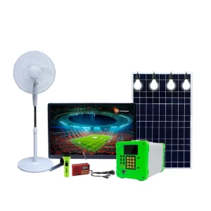 Solar Energy Solar Lighting System for Indoor Use Pay As You Go with 4 LED Lights DC Fan TV Phone Charging Home System