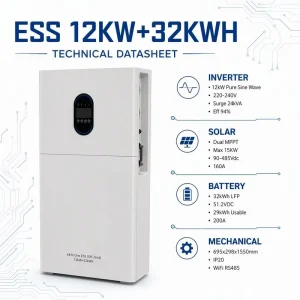 Solar Energy Storage 12KW 32KWh LiFePO4 All-in-One ESS Dual MPPT 15KW PV Pure Sine Wave For Distributor Bulk Order OEM