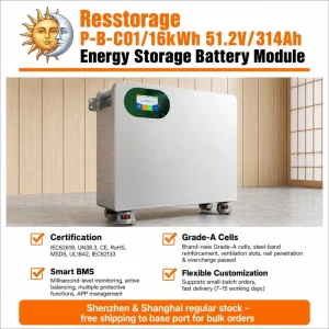 Solar Energy Storage Battery 16kWh 51.2V LiFePO4 Pack for Off Grid Home Power Inverter Backup System
