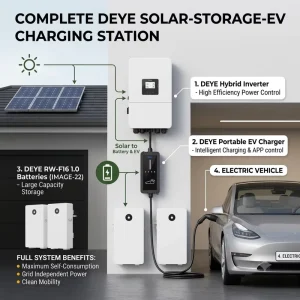 Solar Energy Storage System Complete Kit Hybrid Inverter 8kw 12kw with RW F16 16kWh LiFePO4 Battery and Smart EV Charger