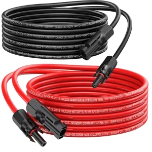 Solar Extension Cable XLPE 30Ft 10AWG Tinned Copper Waterproof Male Female Connectors 1kV Home Boat RV PV Systems