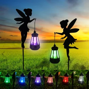 Solar Fairy Garden Accessories Outdoor 1 Pair Metal Stakes Color Shifting Unique Gift Ideas Mom