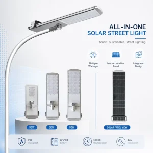 Solar LED Street Light IP66 CCC CE RoHS Certified Lifepo4 Battery Aluminum 5-Year Warranty Highway Use 300W 13000 Lumens