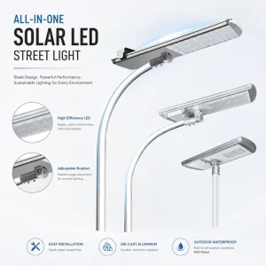 Solar LED Street Light IP66 CCC CE RoHS Certified Lifepo4 Battery Aluminum 5-Year Warranty Outdoor
