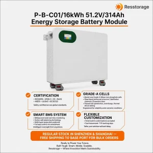 Solar LiFePO4 Battery 48V 314Ah 16.08kWh Rack Mounted Home Energy Storage 15 Units Parallel UN38.3