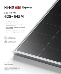 Solar Panels 625W 630W 635W 640W 645W LONGI Solar Panel Hi mo 10 Solar System