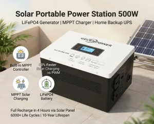 Solar Portable Power Station 500W LiFePO4 Generator MPPT Charger Camping Outdoor Home Backup UPS