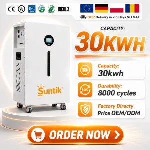 Solar Power 30kwh Lifepo4 Battery 51.2v 600Ah IP65 Protection CAN Home Solar Battery Storage Lithium Ion Batteries