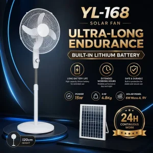 Solar Powered 16 Inch Stand Fan DC Motor Energy Saving Standing Fan with Solar Panel Portable Oscillating Fan for Garden