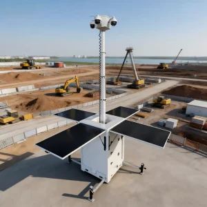 Solar Powered Mobile CCTV Tower with 4 Solar Panels 6m Mast Pole for Remote Area Job Sites