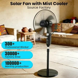 Solar Rechargeable Fan 16 Inch Solar Powered Electric Fan with Solar Panel and Bulbs Solar Standing Fan for Home
