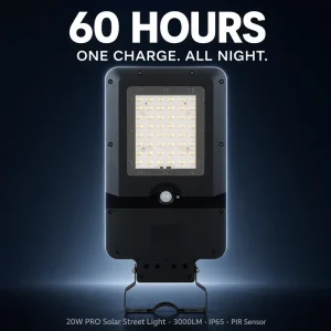 Solar Street Light 20W 3000lm PIR Motion Sensor 3CCT Dusk to Dawn IP65 Campus Parking Lot Lamp 3 Years Warranty