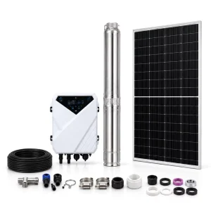Solar Submersible Water Pump System with MPPT Controller and Solar Panels for Deep Well Irrigation and Farm Water Supply
