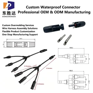 Solar Y3 Splitter Cable IP67 Mated Waterproof MC 4 Harness Tin Copper Pin 50A Rated Current Custom Overmolding Wire Harness OEM
