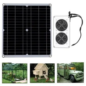 Solar+AC Powered Flexible Bendable Solar Panel Dual Exhaust Vent Fan 10 12 Hours Runtime for Chicken Coop RV Pet House