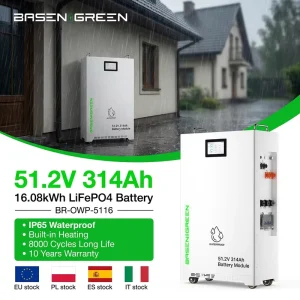 Split Hybrid Grid 51.2V 314Ah 16kWh LiFePO4 Outdoor Waterproof Battery, IP65, Built-in Heater, CAN, EU Stock
