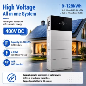 Stacked 8kWh ~128kWh All-in-One Home ESS With Wifi+bluetooth Built in Boost Module DC400V Solar Residential Storage Battery Pack