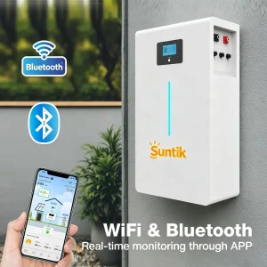 Suntik 51.2V100AH-400AH LiFePO4 Hybrid Grid Split System Wall-Mounted Home Solar Storage BMS 0-20kWh Output IP65 Protection CAN