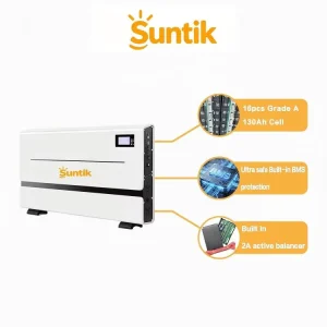 Suntik Split Intelligent BMS LiFePO4 Battery 51.2V 6.5kWh Hybrid Grid Off Grid Wall Mounted IP65 CAN Home Protection