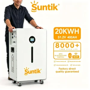Suntik Split Stackable IP65 CAN Smart BMS8000 20kWh LiFePO4 Battery 48V/51.2V CE/RoHS Certified Ten Year Warranty Cycle Safe