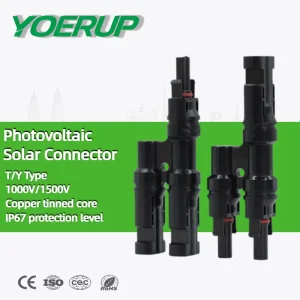T型光伏连接器 IP67 防水太阳能电池板电缆连接器 2公1母T型分支 用于太阳能发电系统